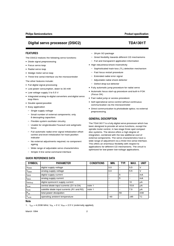 <?=TDA1301T?> डेटा पत्रक पीडीएफ