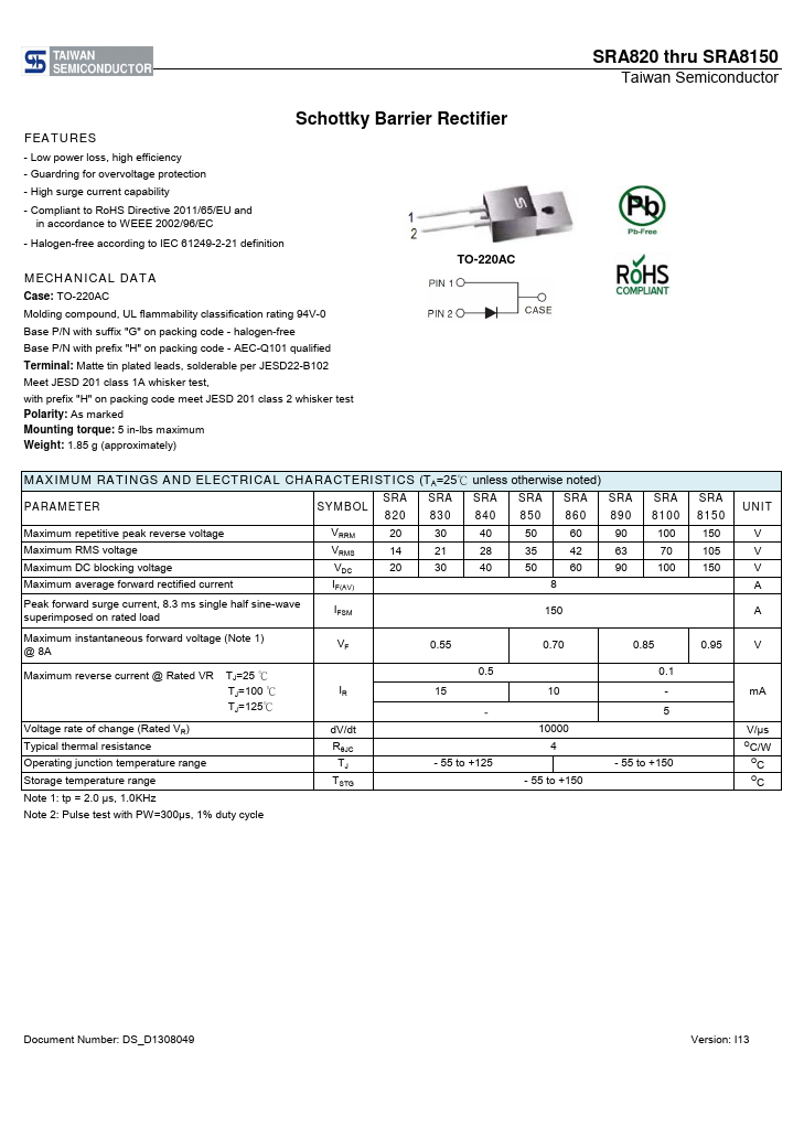 SRA830 Taiwan Semiconductor