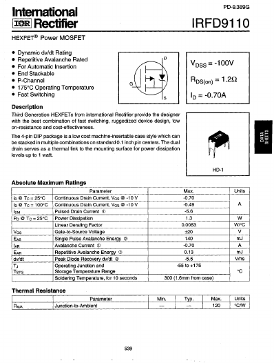 <?=IRFD9110?> डेटा पत्रक पीडीएफ