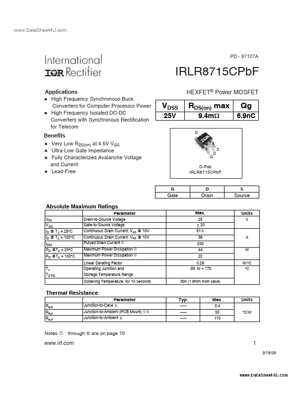 <?=IRLR8715CPBF?> डेटा पत्रक पीडीएफ