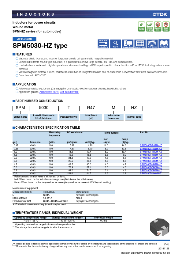 <?=SPM5030T-2R2M-HZ?> डेटा पत्रक पीडीएफ
