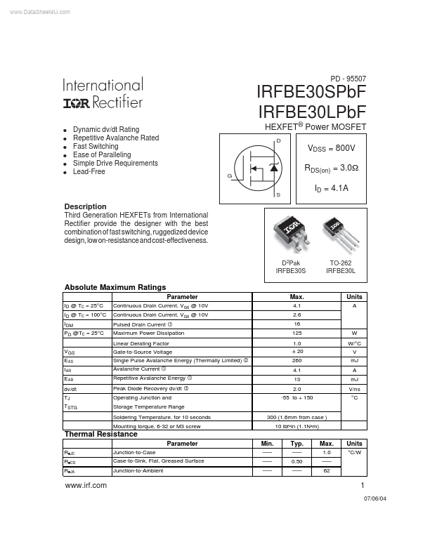 IRFBE30LPBF International Rectifier