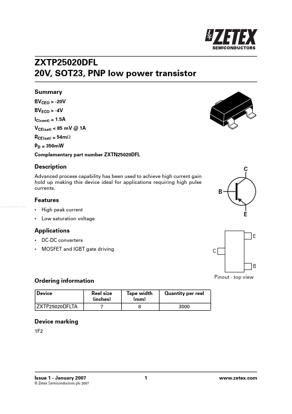 ZXTP25020DFL Zetex Semiconductors
