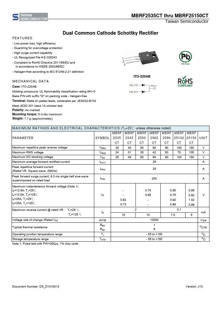 MBRF25100CT Taiwan Semiconductor