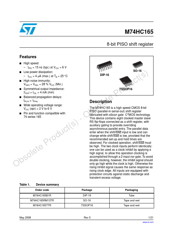 M74HC165 ST Microelectronics