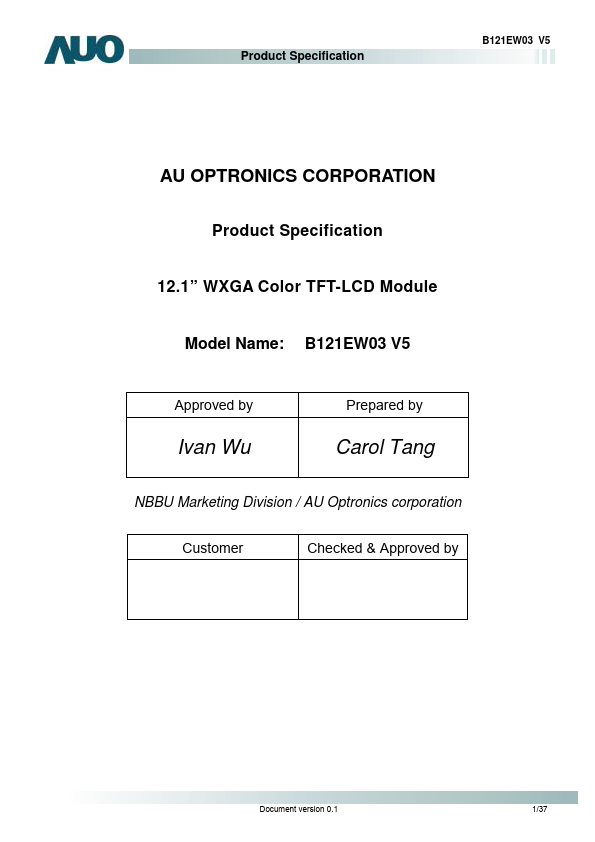 B121EW03-V5 AUO