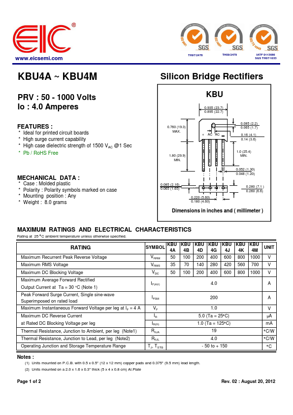 <?=KBU4G?> डेटा पत्रक पीडीएफ