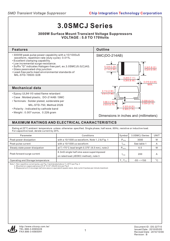 3.0SMCJ75CA