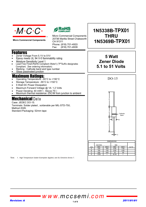 1N5349B-TPX01 MCC