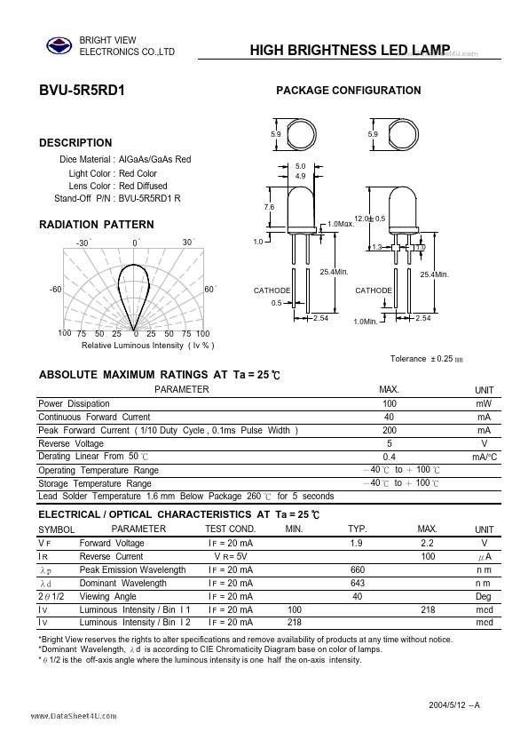 BVU-5R5RD1 Bright View Electronic