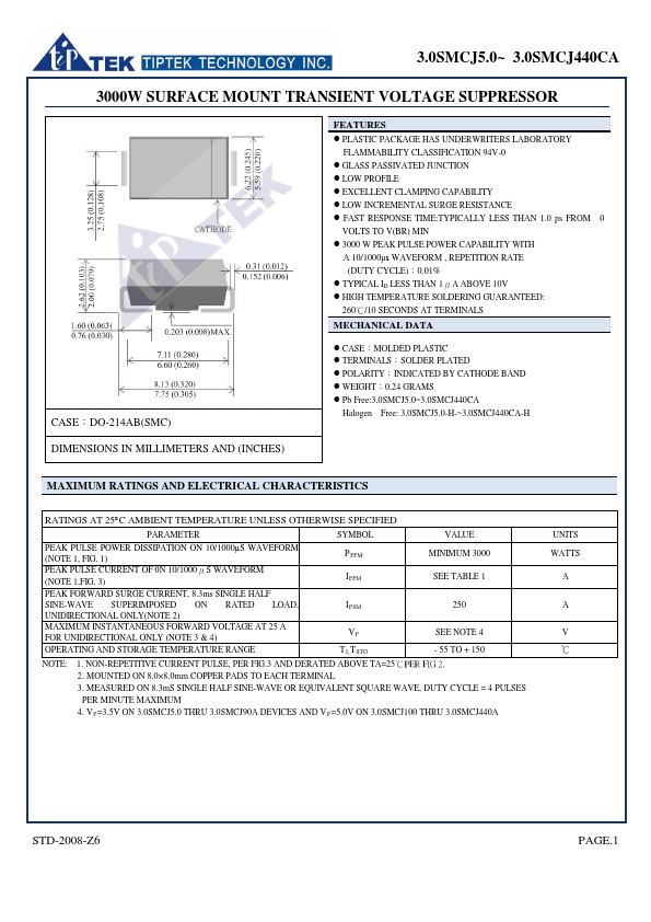 3.0SMCJ43C TIPTEK