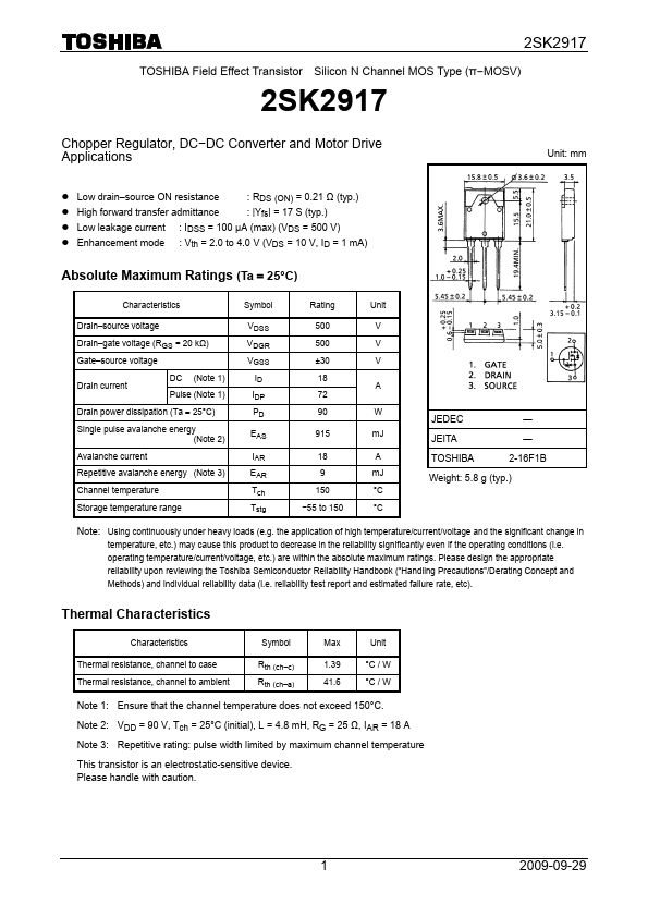 2SK2917 Toshiba Semiconductor