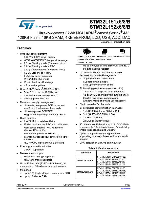 <?=STM32L151RB?> डेटा पत्रक पीडीएफ