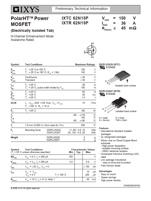 IXTC62N15P