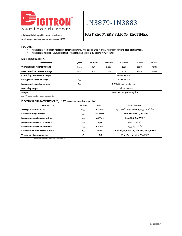 1N3880 Digitron Semiconductors