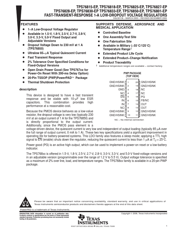 TPS76801-EP