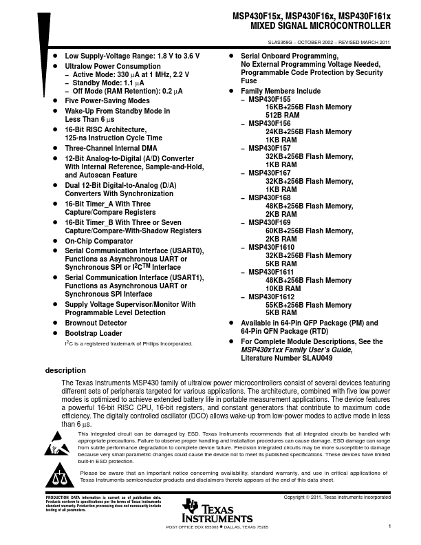 <?=MSP430F1612?> डेटा पत्रक पीडीएफ