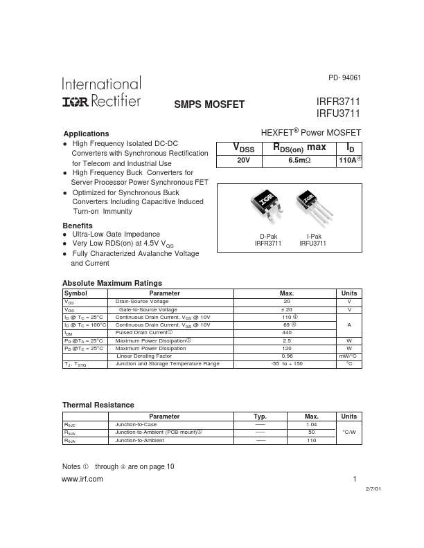 <?=IRFR3711?> डेटा पत्रक पीडीएफ