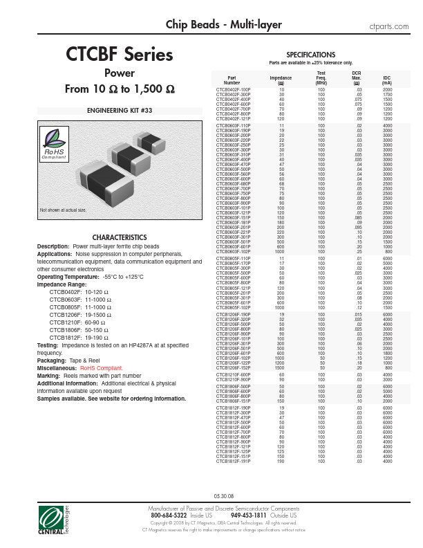 CTCB0603F-101P Central Technologies