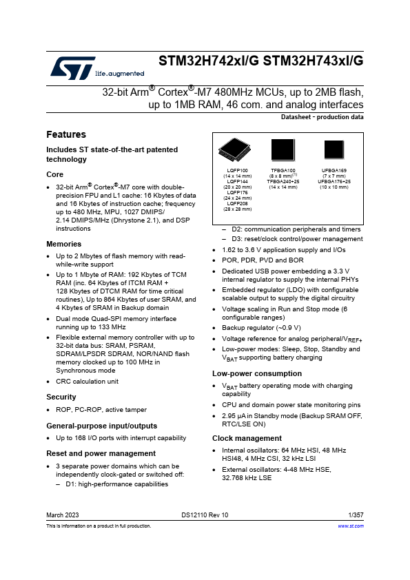 <?=STM32H742II?> डेटा पत्रक पीडीएफ