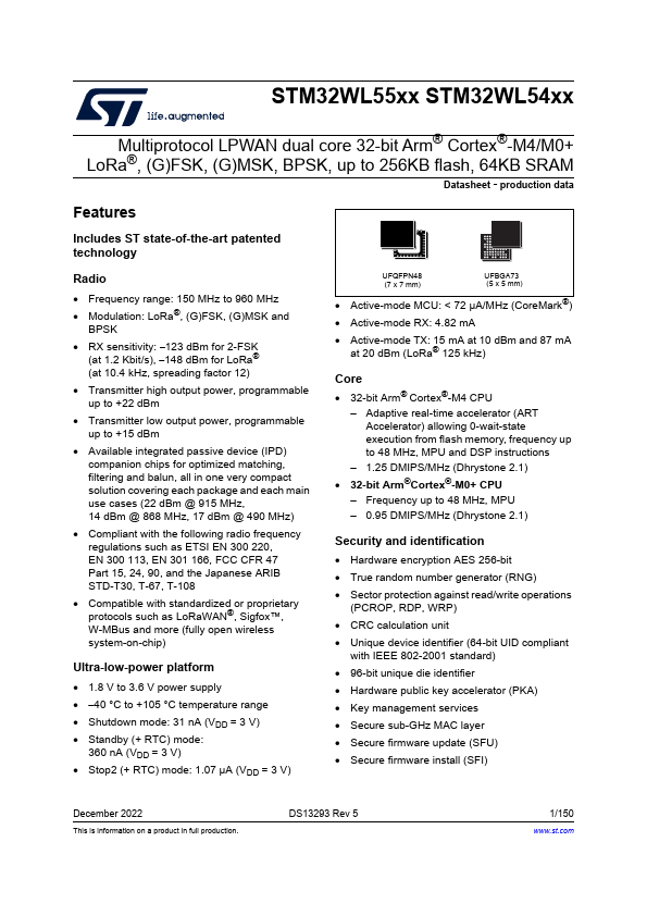 <?=STM32WL55JC?> डेटा पत्रक पीडीएफ