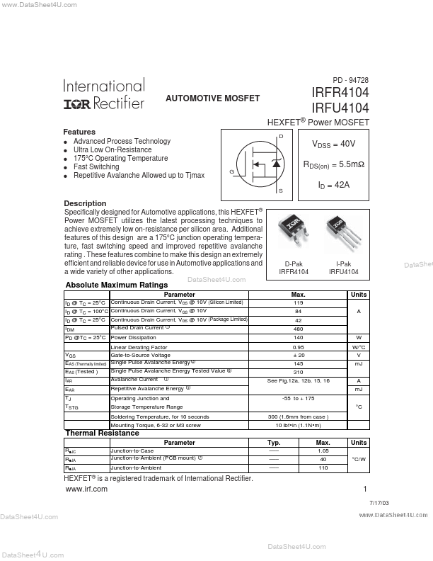IRFR4104 International Rectifier