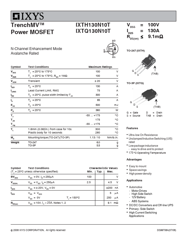 IXTQ130N10T