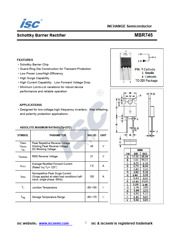 MBR745 Inchange Semiconductor