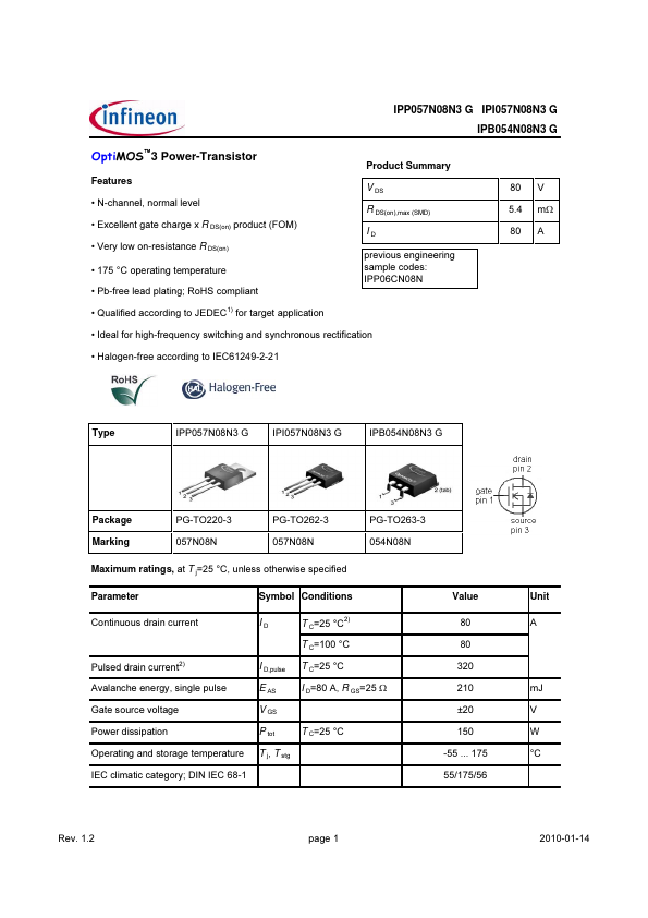 IPB054N08N3G Infineon