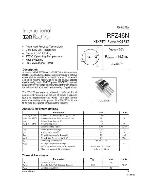 IRFZ46N International Rectifier