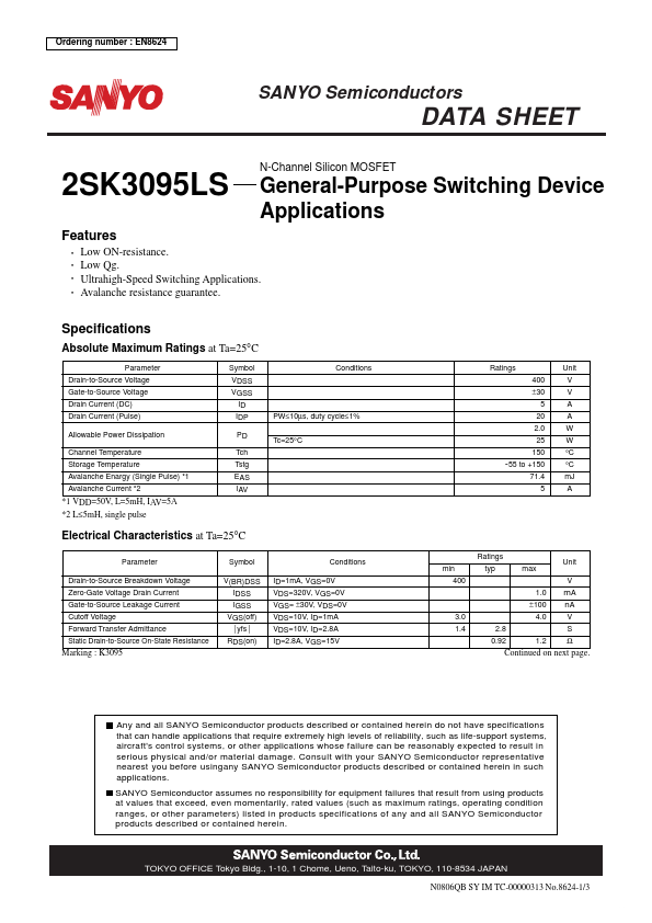 2SK3095LS Sanyo Semicon Device