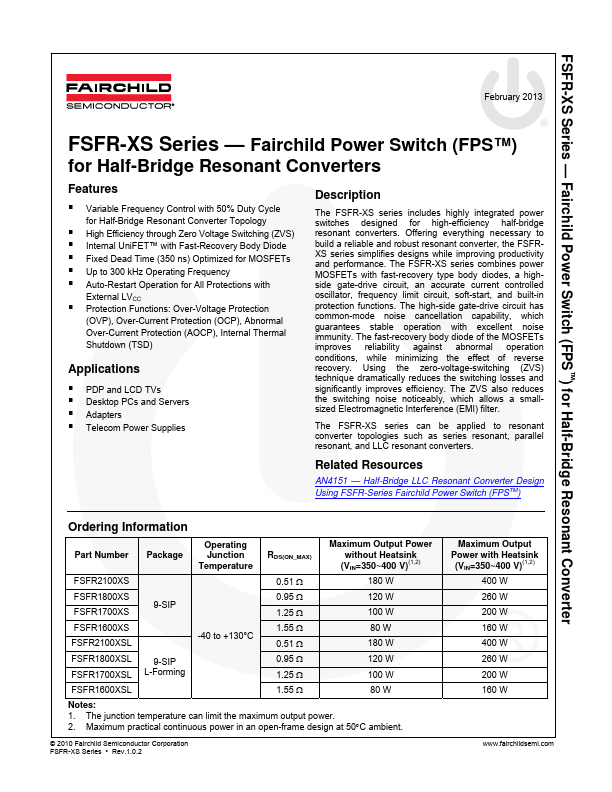 <?=FSFR1800XS?> डेटा पत्रक पीडीएफ