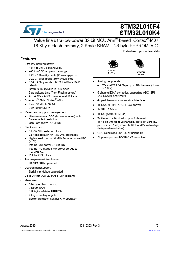 <?=STM32L010F4?> डेटा पत्रक पीडीएफ