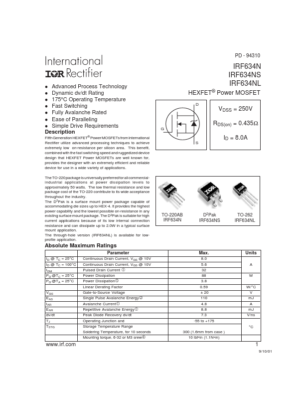 IRF634NS International Rectifier