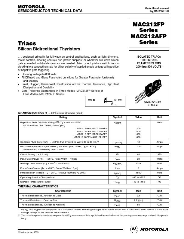 MAC212A10FP Motorola