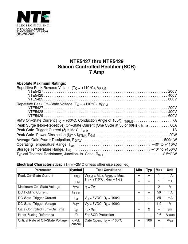 <?=NTE5427?> डेटा पत्रक पीडीएफ