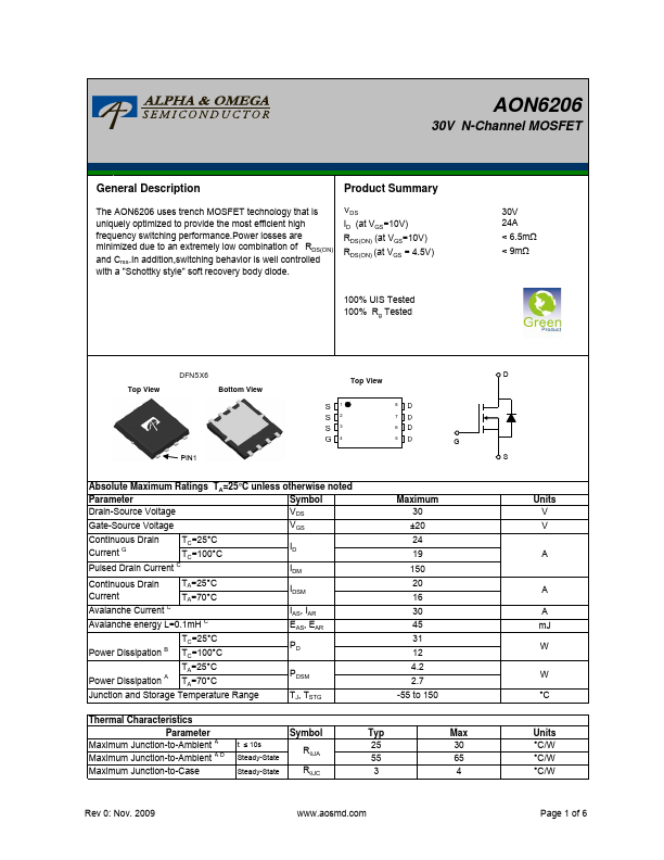 AON6206 Alpha & Omega Semiconductors