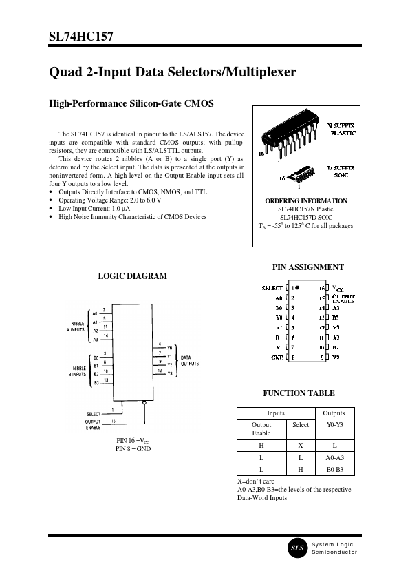 SL74HC157 System Logic Semiconductor