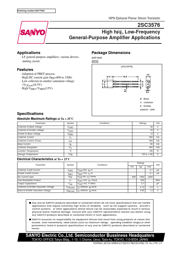 2SC3576 Sanyo Semicon Device