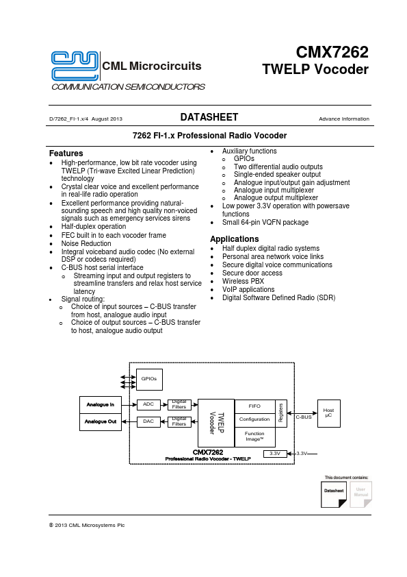 CMX7262 Consumer Microcircuits Limited