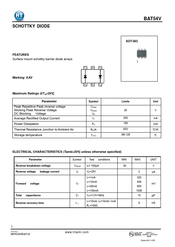 BAT54V Jin Yu Semiconductor