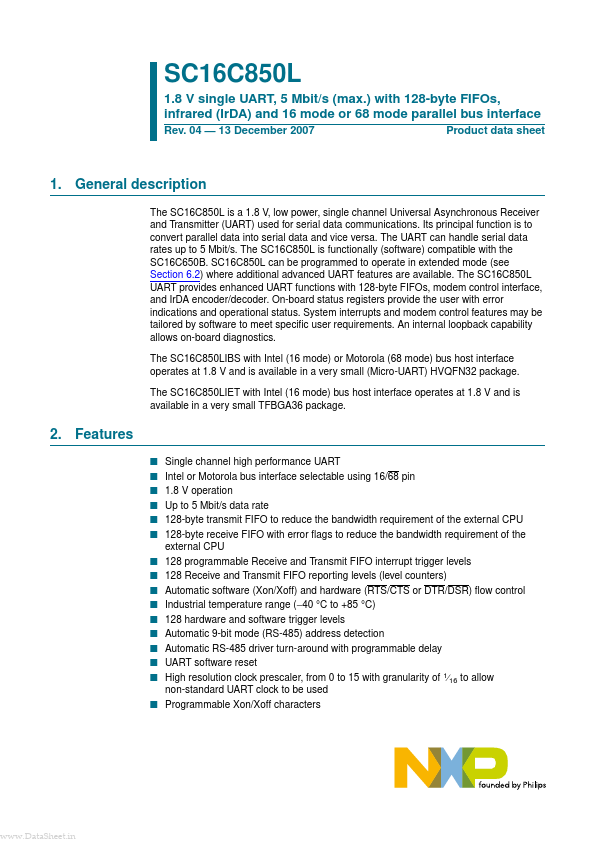 <?=SC16C850L?> डेटा पत्रक पीडीएफ