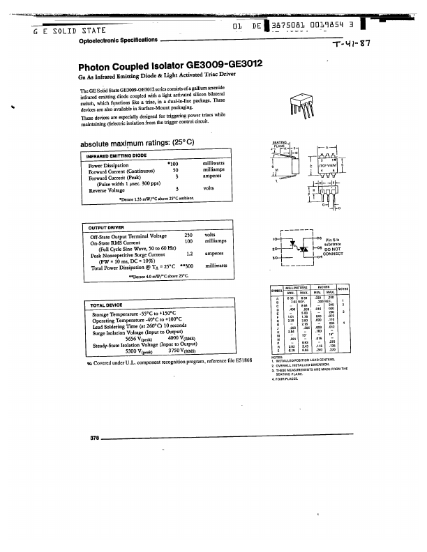 GE3011 PerkinElmer Optoelectronics