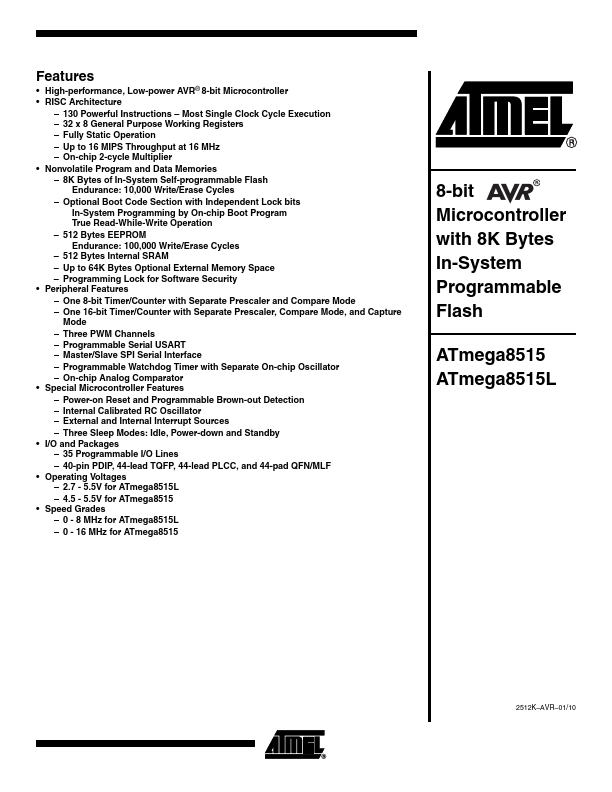 <?=ATmega8515L?> डेटा पत्रक पीडीएफ