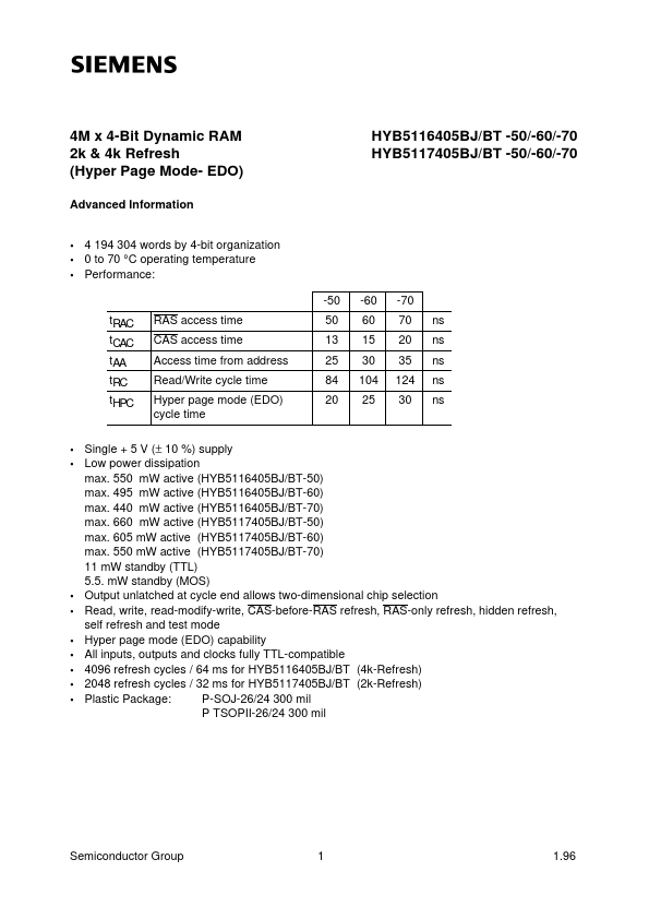 <?=HYB5116405BT-50?> डेटा पत्रक पीडीएफ