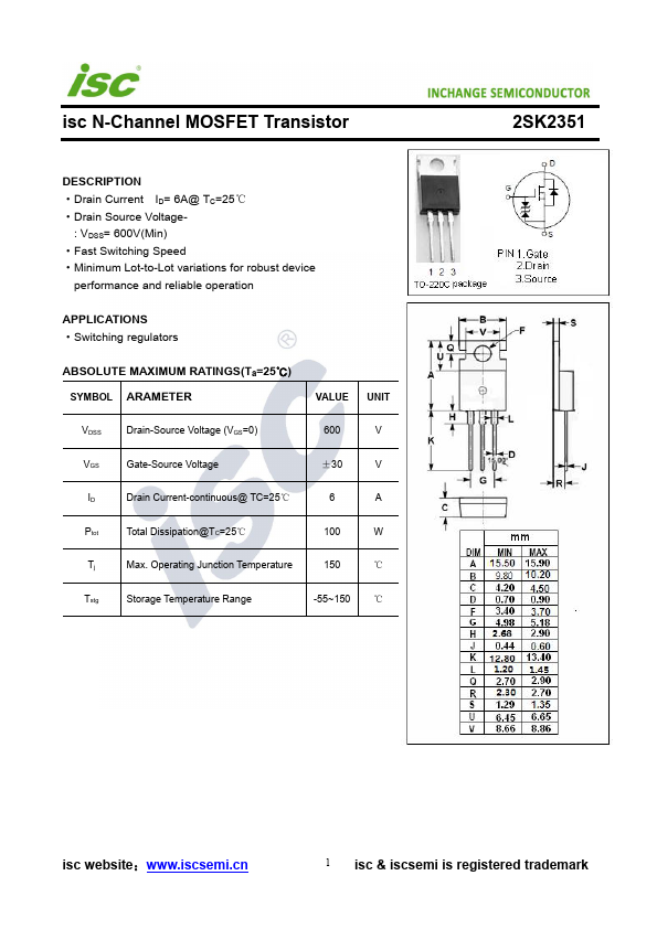 2SK2351 Inchange Semiconductor