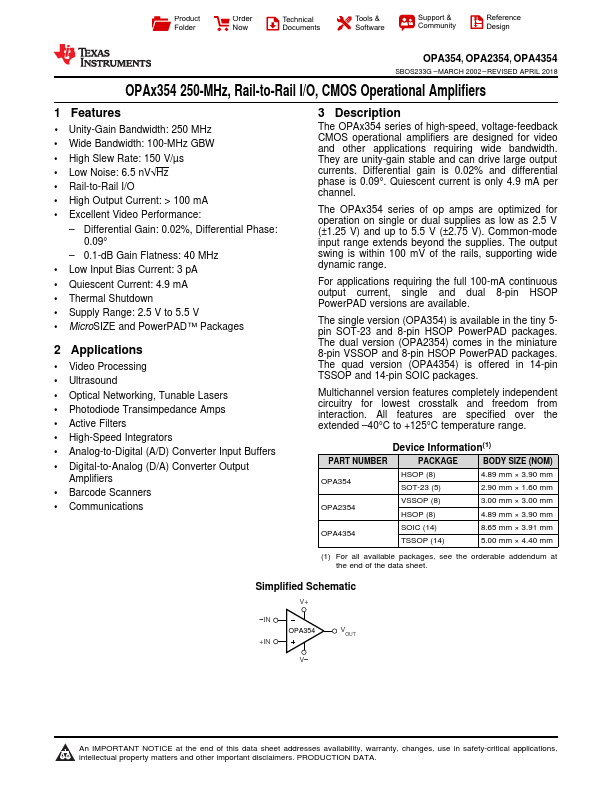 OPA354 Texas Instruments