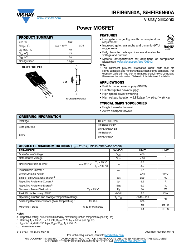 IRFIB6N60A