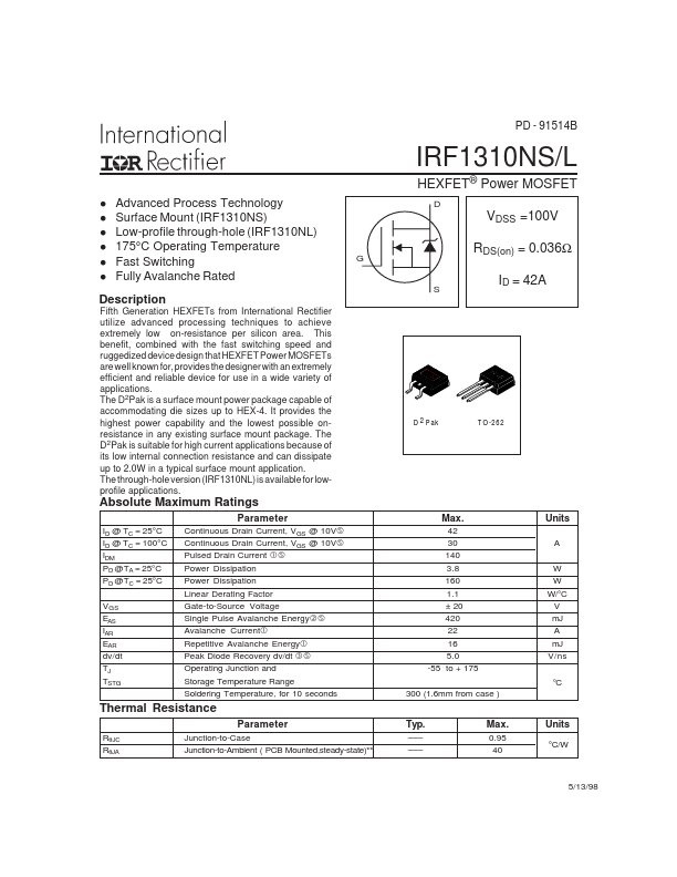 IRF1310NL International Rectifier