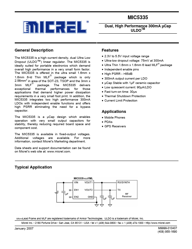 MIC5335 Micrel Semiconductor